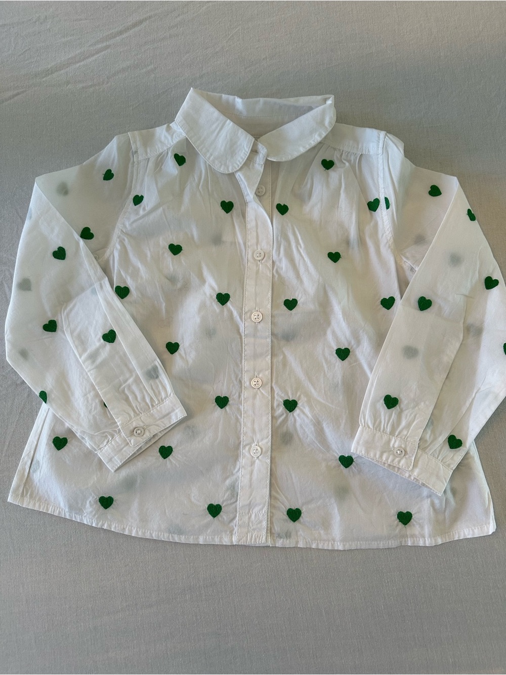 Crewcuts White Button-Down Shirt with Green Heart Print